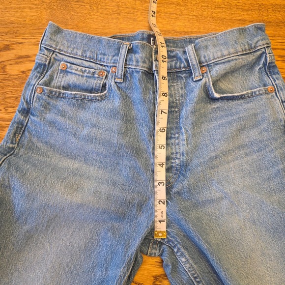 GAP Womens Light Wash High Rise Straight Leg Jeans 6/28 Button Fly Distressed - Picture 6 of 15